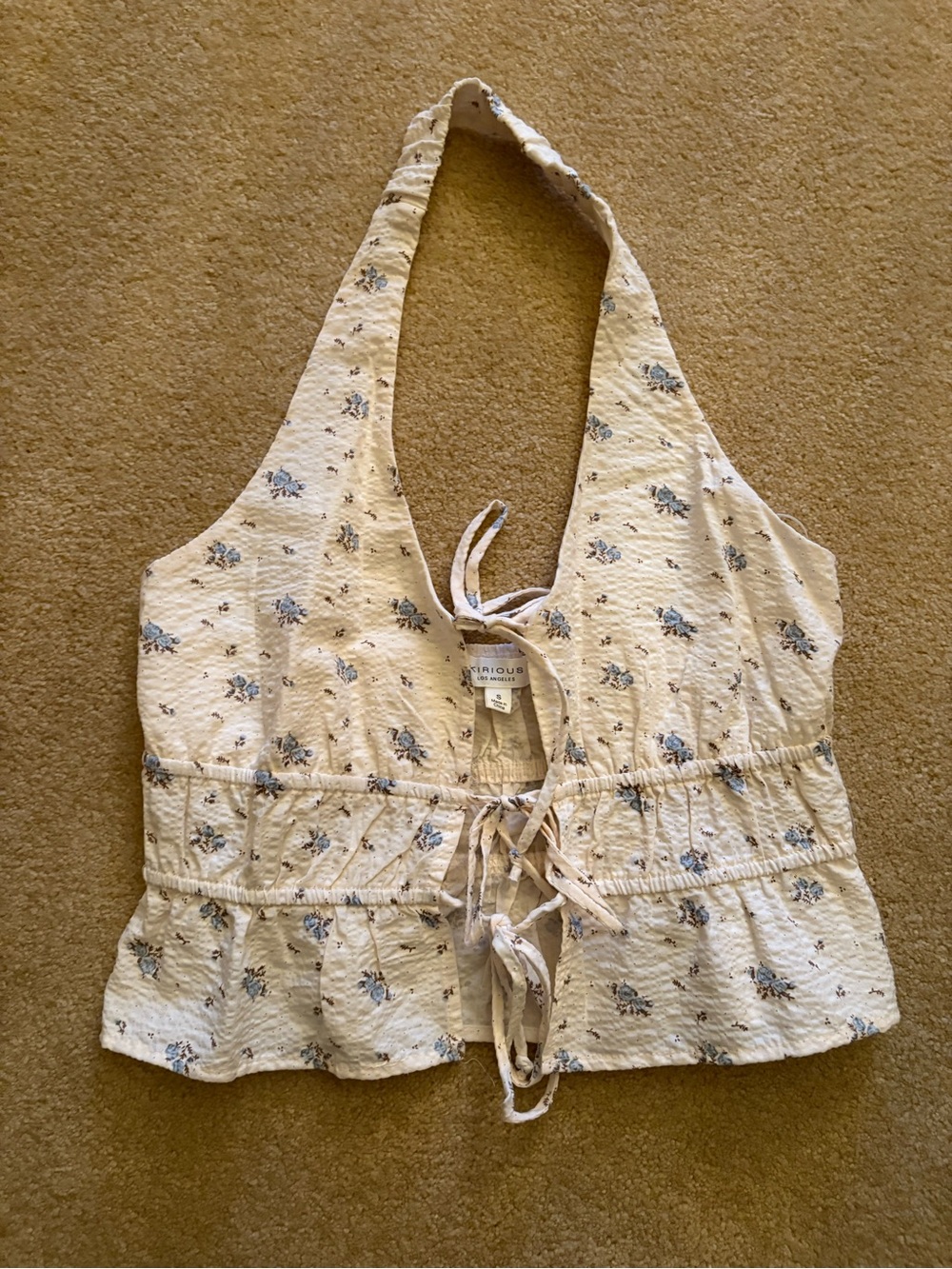 KIRIOUS LOS ANGELES Floral Tie-Front Halter Tank